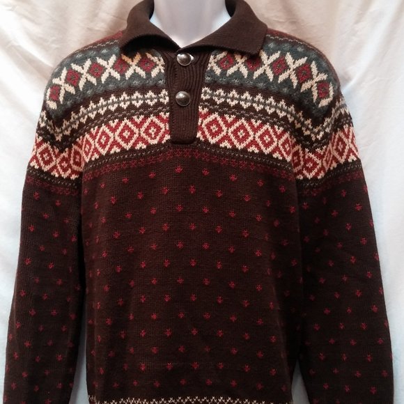 Ralph Lauren Nordic Ski Brown Sweater 89% Cotton, 5% Linen, 5% Silk, 1% Cashmere - Picture 1 of 9